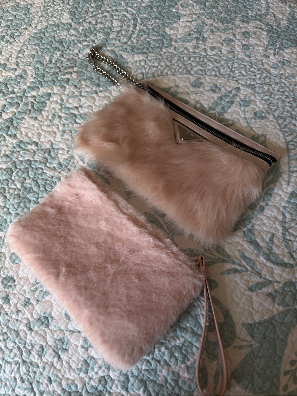 2 Plush Faux-Fur Wristlet Clutch in Blush Pink